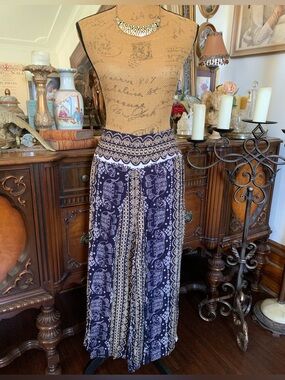 Vintage Exotic Elephant Print Boho Hippie Gypsie Harem Pants Leggings w Slits